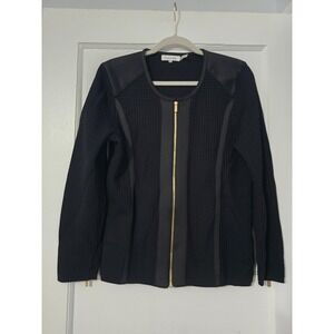 Calvin‎ Klein Black Waffle-Knit Zip-Up Jacket Size Large